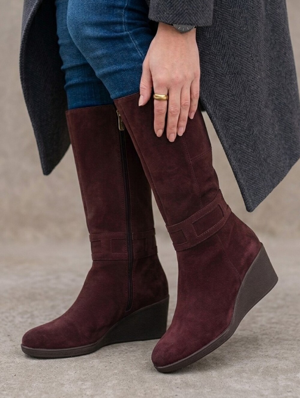 Blondo Canada 9 Old Money Timeless Equestrian Waterproof Tall Suede Wedged Boots